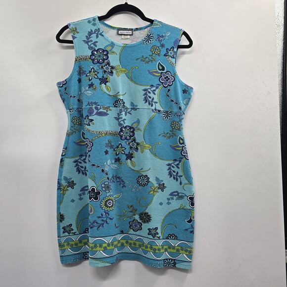 Agua Blues Floral Dress Women's Large Sleeveless Fitted - Picture 2 of 8